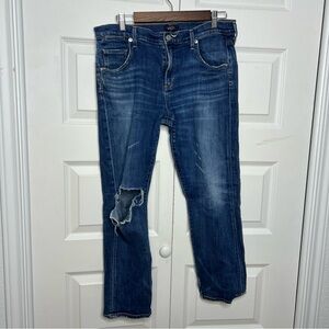 AGOLDE Isabel Slim Straight Jeans 30 | Distressed Denim | Cropped Raw Hem